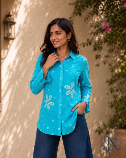 Nefioraa Women's Multicolor Floral Printed Natural Crepe Shirt | Premium Relaxed Fit Casual, Office & Resort Wear
