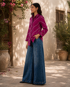 Nefioraa Women's Magenta Bandhani Print Shirt with Artistic Back Panel.
